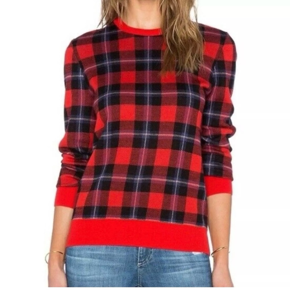 Equipment Femme Shane Intarsia Wool Plaid Sweater Size XS